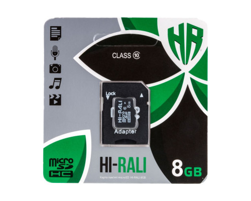 Карта Пам'яті Hi-Rali MicroSDHC 8gb UHS-1 10 Class & Adapter Колір Чорний 1931472587012