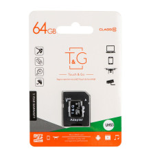 Карта Пам'яті T&G MicroSDXC 64gb UHS-3 10 Class & Adapter Колір Чорний 4711472588212