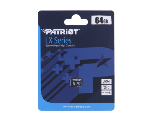 Карта Пам'яті Patriot LX Series MicroSDXC (UHS-1) 64gb 10 Class Колір Чорний 814914027981