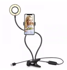 Гнучкий тримач для телефону з підсвічуванням 16см 2в1 (прищіпка) mag-2000001283820144818