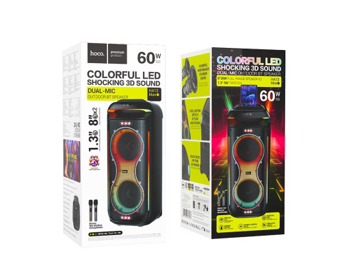 Портативна колонка HOCO HA13 Max Ramon outdoor BT speaker with two wireless microphones Black (6942007643627)