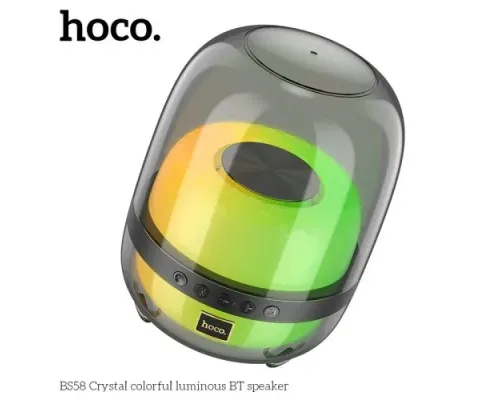 Акустична система HOCO BS58 Crystal colorful luminous BT speaker Мagic black night mag-6942007600552144194