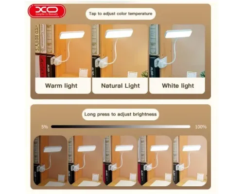 Лампа XO OZ06В Desktop Bedside Tricolour Clip Desk Lamp 800mAh Біла mag-6920680846689147289