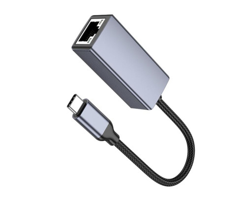 Мережевий адаптер HOCO UA37 Type-C ethernet adapter (1000 Mbps) Metal Gray (6942007647281)