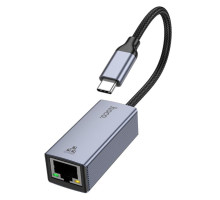 Мережевий адаптер HOCO UA37 Type-C ethernet adapter (1000 Mbps) Metal Gray (6942007647281)
