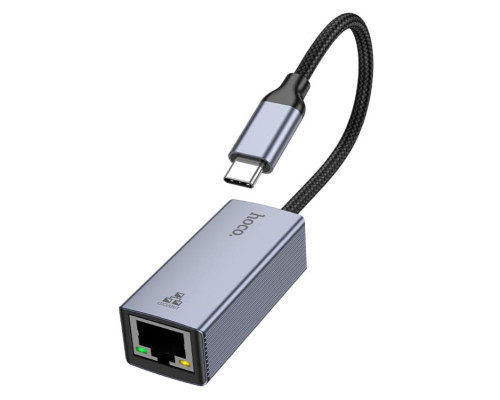 Мережевий адаптер HOCO UA37 Type-C ethernet adapter (1000 Mbps) Metal Gray (6942007647281)