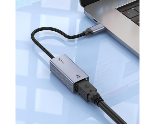 Мережевий адаптер HOCO UA37 Type-C ethernet adapter (1000 Mbps) Metal Gray (6942007647281)