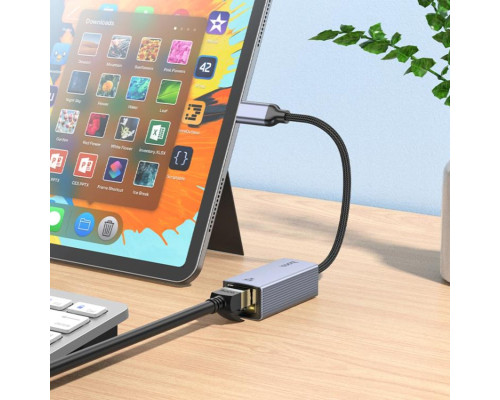 Мережевий адаптер HOCO UA37 Type-C ethernet adapter (1000 Mbps) Metal Gray (6942007647281)