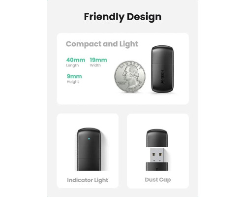 WI-FI-адаптер UGREEN CM448 AC650 11ac Dual-Band Wireless USB Adapter(UGR-20204) (UGR-20204)