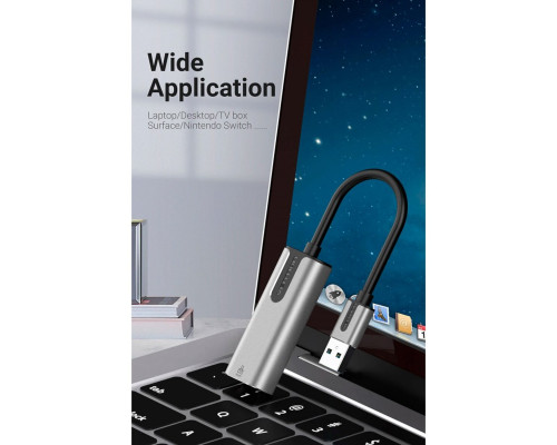 Адаптер Vention USB 3.0-A to Gigabit Ethernet Adapter Gray 0.15M Aluminum Alloy Type (CEWHB) (CEWHB)