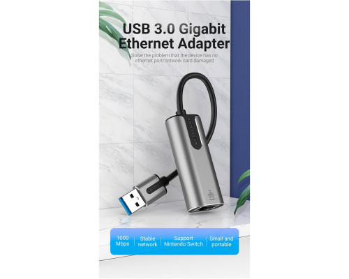 Адаптер Vention USB 3.0-A to Gigabit Ethernet Adapter Gray 0.15M Aluminum Alloy Type (CEWHB) (CEWHB)