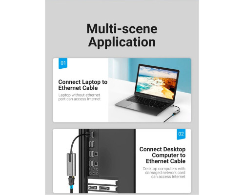 Адаптер Vention USB 3.0-A to Gigabit Ethernet Adapter Gray 0.15M Aluminum Alloy Type (CEWHB) (CEWHB)