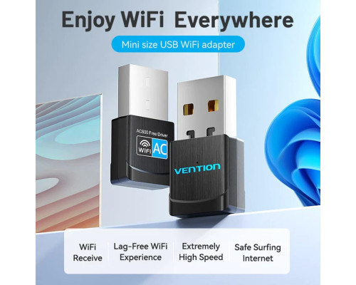 Адаптер Vention USB Wi-Fi Dual Band Adapter 2.4G/5G Black (KDSB0) (KDSB0)