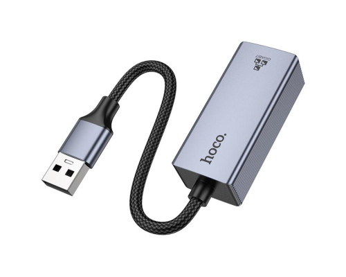 Мережевий адаптер HOCO UA37 USB ethernet adapter (1000 Mbps) Metal Gray (6942007647274)