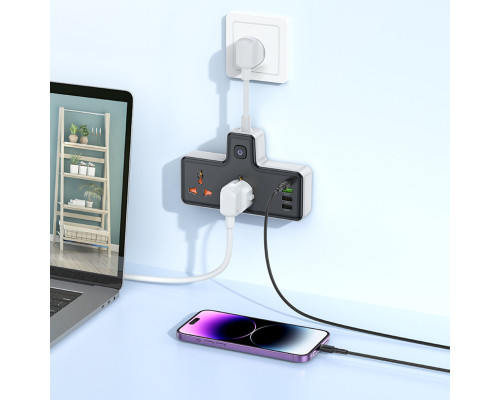 Мережевий подовжувач HOCO AC12A Reise 2-position expansion socket(PD30W/1C3A) Black (6942007607094)