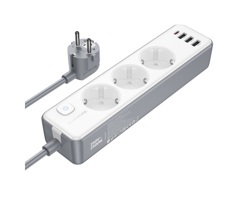 Мережевий подовжувач BOROFONE BAC9 Power 3-position socket(PD20W/1C3A)(EU/GER)(L=3M) White (6941991116667)