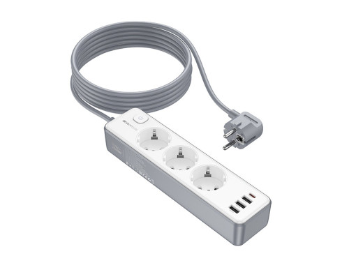 Мережевий подовжувач BOROFONE BAC9 Power 3-position socket(PD20W/1C3A)(EU/GER)(L=3M) White (6941991116667)