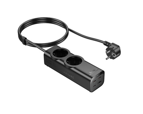 Мережевий подовжувач HOCO NS10 Wisdom 2-position (PD67W/3C1A) desktop socket (EU/GER) Black (6942007638500)