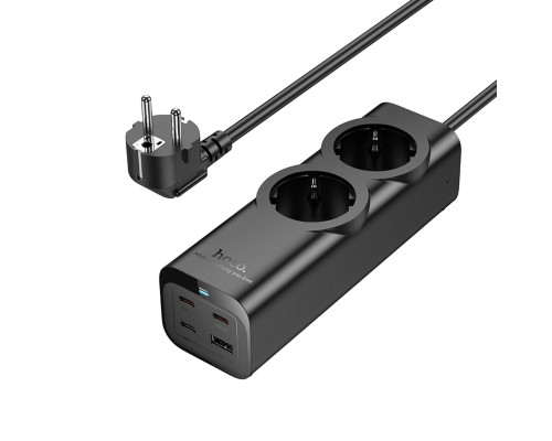 Мережевий подовжувач HOCO NS10 Wisdom 2-position (PD67W/3C1A) desktop socket (EU/GER) Black (6942007638500)