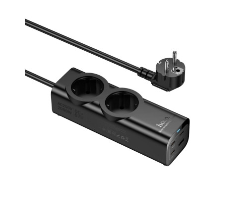Мережевий подовжувач HOCO NS10 Wisdom 2-position (PD67W/3C1A) desktop socket (EU/GER) Black (6942007638500)