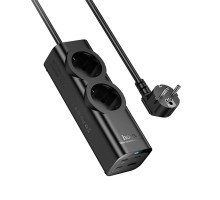 Мережевий подовжувач HOCO NS10 Wisdom 2-position (PD67W/3C1A) desktop socket (EU/GER) Black (6942007638500)