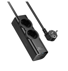 Мережевий подовжувач HOCO NS10 Wisdom 2-position (PD67W/3C1A) desktop socket (EU/GER) Black (6942007638500)
