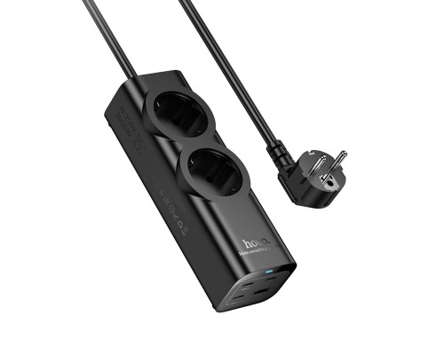Мережевий подовжувач HOCO NS10 Wisdom 2-position (PD67W/3C1A) desktop socket (EU/GER) Black (6942007638500)