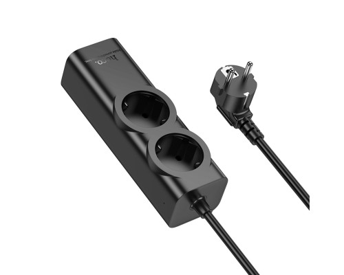 Мережевий подовжувач HOCO NS10 Wisdom 2-position (PD67W/3C1A) desktop socket (EU/GER) Black (6942007638500)