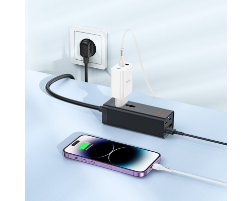 Мережевий подовжувач HOCO AC10A Barry PD65W GaN (2C2A with 1 socket) desktop charger Black (6942007601672)