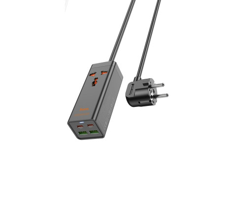 Мережевий подовжувач HOCO AC10A Barry PD65W GaN (2C2A with 1 socket) desktop charger Black (6942007601672)