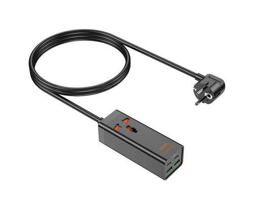 Мережевий подовжувач HOCO AC10A Barry PD65W GaN (2C2A with 1 socket) desktop charger Black (6942007601672)