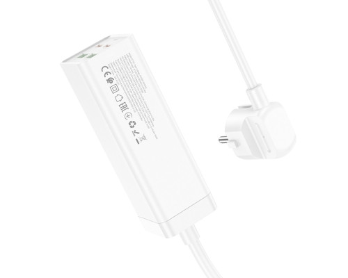 Мережевий подовжувач HOCO AC10A Barry PD65W GaN (2C2A with 1 socket) desktop charger White (6942007601689)