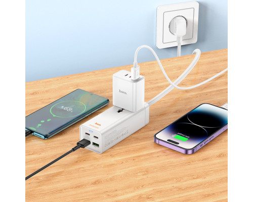 Мережевий подовжувач HOCO AC10A Barry PD65W GaN (2C2A with 1 socket) desktop charger White (6942007601689)