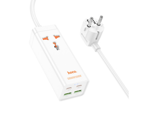 Мережевий подовжувач HOCO AC10A Barry PD65W GaN (2C2A with 1 socket) desktop charger White (6942007601689)