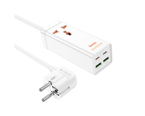 Мережевий подовжувач HOCO AC10A Barry PD65W GaN (2C2A with 1 socket) desktop charger White (6942007601689)