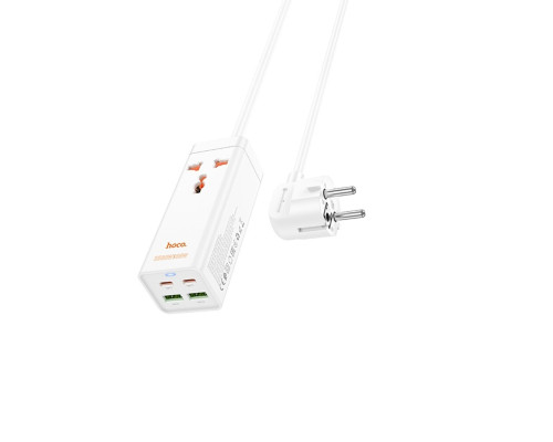 Мережевий подовжувач HOCO AC10A Barry PD65W GaN (2C2A with 1 socket) desktop charger White (6942007601689)