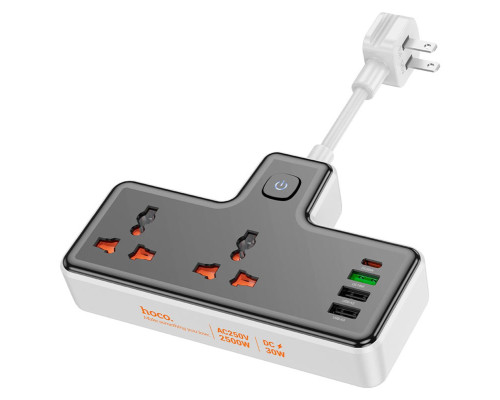Мережевий подовжувач HOCO AC12 Reise 2-position expansion socket(PD30W/1C3A) Black (6942007607070)