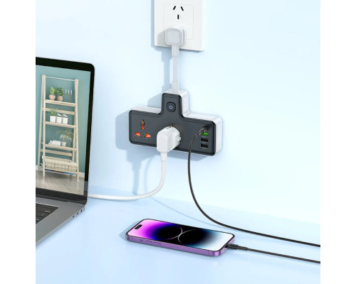 Мережевий подовжувач HOCO AC12 Reise 2-position expansion socket(PD30W/1C3A) Black (6942007607070)