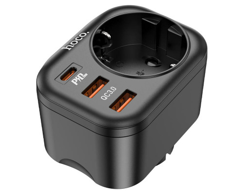 Мережевий зарядний пристрій HOCO NS3 Multifunctional socket(including 1C2A PD20W fast charge) Black (6931474766168)