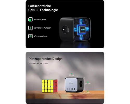 Мережевий зарядний пристрій UGREEN CD268 65W DigiNest Cube (2C2A) (UGR-60113) (UGR-60113)