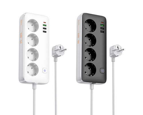 Мережевий подовжувач HOCO AC22 Sunlight 4-bit (PD30W/1C3A) desktop socket (EU/GER) White (6942007629799)