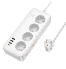 Мережевий подовжувач HOCO AC22 Sunlight 4-bit (PD30W/1C3A) desktop socket (EU/GER) White (6942007629799)
