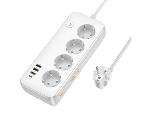Мережевий подовжувач HOCO AC22 Sunlight 4-bit (PD30W/1C3A) desktop socket (EU/GER) White (6942007629799)