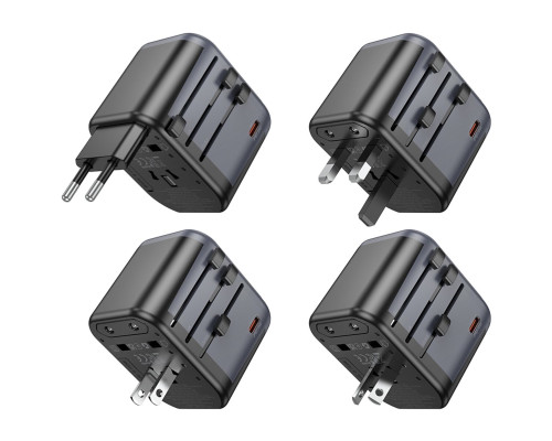 Мережевий зарядний пристрій BOROFONE BAC13 Leader 3-port PD20W(1C2A) universal conversion charger Black (6941991117169)
