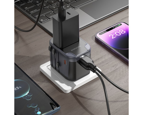 Мережевий зарядний пристрій BOROFONE BAC13 Leader 3-port PD20W(1C2A) universal conversion charger Black (6941991117169)