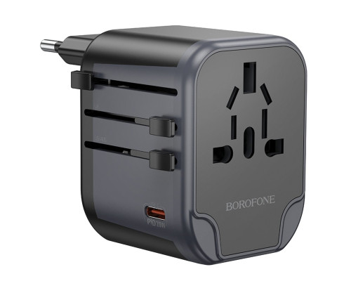 Мережевий зарядний пристрій BOROFONE BAC13 Leader 3-port PD20W(1C2A) universal conversion charger Black (6941991117169)