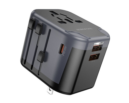 Мережевий зарядний пристрій BOROFONE BAC13 Leader 3-port PD20W(1C2A) universal conversion charger Black (6941991117169)