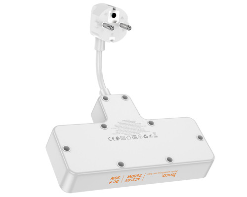 Мережевий подовжувач HOCO AC12A Reise 2-position expansion socket(PD30W/1C3A) White (6942007607100)