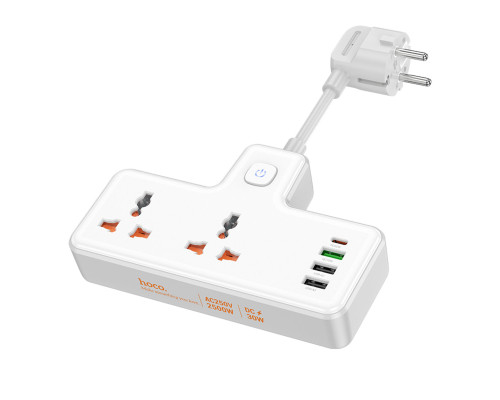 Мережевий подовжувач HOCO AC12A Reise 2-position expansion socket(PD30W/1C3A) White (6942007607100)