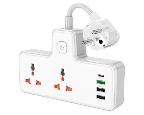 Мережевий подовжувач HOCO AC12A Reise 2-position expansion socket(PD30W/1C3A) White (6942007607100)